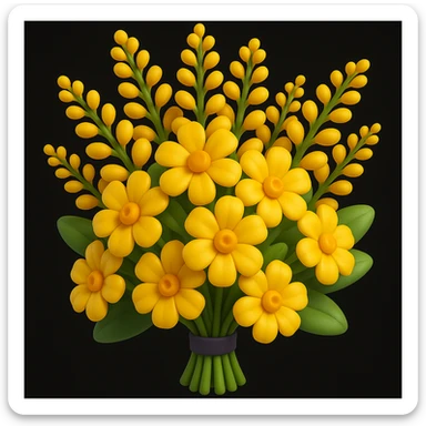 Enhance the bouquet of yellow yarrow flowers in a cartoon 3D style by adding more volume and depth. Make the flowers and leaves as rounded and expressive as possible, without any faces or smiles. Maintain the style as gpt-image-1-xV0cMQyD3gM. sticker