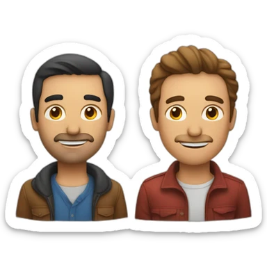 Two people talking face to face, one spanish man, and one american man sticker