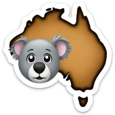 Australia on a map with no flag and a koala in it sticker
