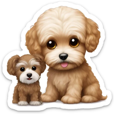 Maltipoo with a small monkey sticker
