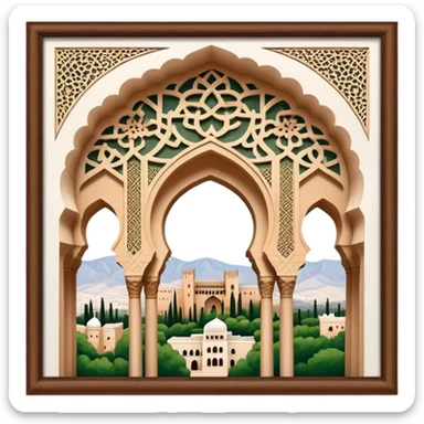 Realistic Alhambra de Granada Landmark Emoji, showcasing the Moorish palace’s intricate arches, geometric patterns, and historic fortress walls. sticker