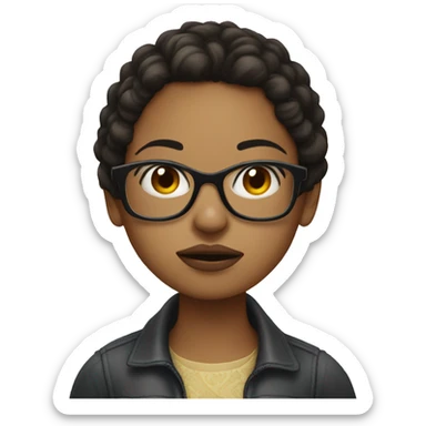 girl with light skin, dark hair, and glasses making a pout face sticker