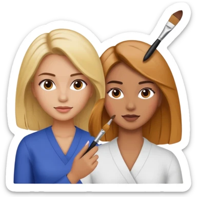 Woman coloring a hair off ohter woman sticker