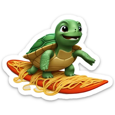 turtle riding a dorito as a surfboard on a wave of spaghetti  sticker