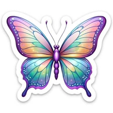 Pastel sparkly glittery iridescent rainbow transparent butterfly with detailed intricate patterns sticker