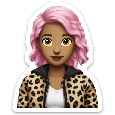 A GIRL WITH PINK HAIR AND A JAKET OF LEOPARD AND BLACK SHIRT AND LEOPARD PANTS sticker