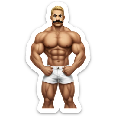 Muscular gay bodybuilder with mustache bikini realistic sticker