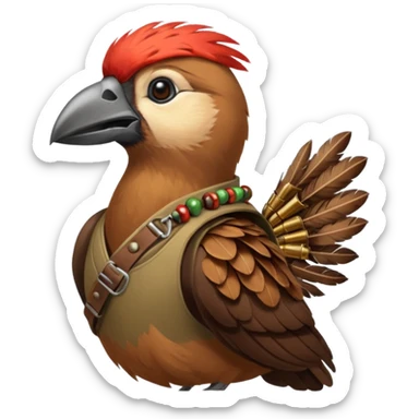 A bird bombadier, bandolier of grenades, side profile, forest critter sticker