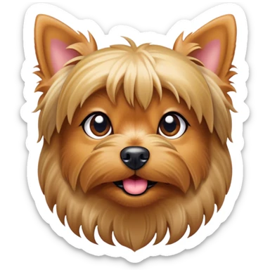 Cinematic Cute Yorkshire Terrier Portrait Emoji, Head perked with bright, twinkling eyes and a perky expression, showcasing a soft, silky fur in rich hues, simplified yet adorably detailed, glowing with a cheerful, inviting glow, high shine, exuding playful intelligence and spunky charm, styled with a gentle, whimsical outline, capturing the essence of a cute Yorkshire Terrier that appears ready to frolic off the screen with irresistible energy! sticker