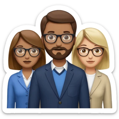 Four people including a man with hair and glasses, a man with a beard and no glasses, a woman with long brown hair and no glasses and a woman with a blonde bob and no glasses sticker