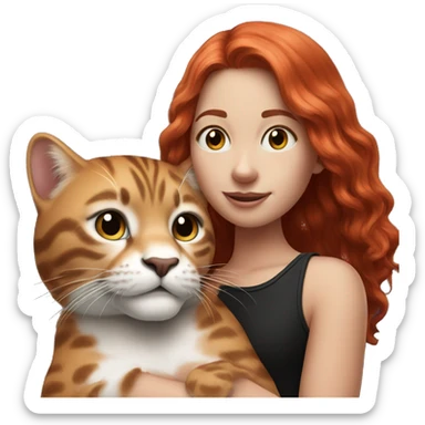 Red haired girl holding 1 black and white super big cat sticker