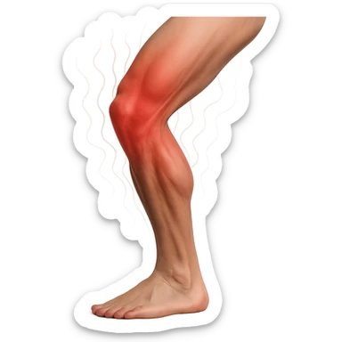 realistic human leg with overload showing visual heat effect with red waves, tense muscles, isolated on white background sticker