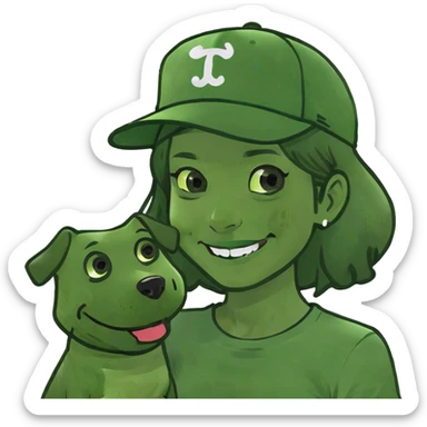 girl smiling with dog outdoors sticker