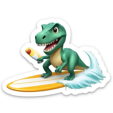 dinosaur riding a surfing board drinking boba sticker