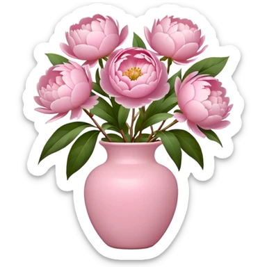 light pink peonies in a light pink vase, apple emoji style, variation 4 sticker