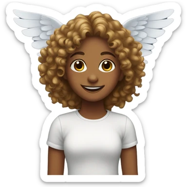 Girl smiling with wings and curly hair sticker