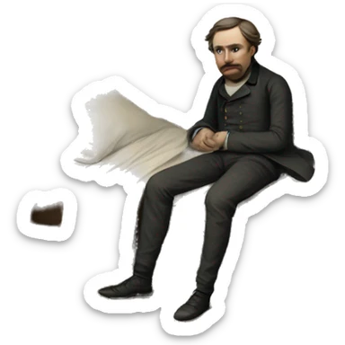 A sick man on a bed in 1870 sticker