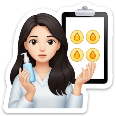 Girl with dark long hair doing skincare sticker
