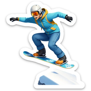 An icon showing a snowboarder performing an exciting jump on a snow-covered slope. The background features towering mountains, snow-covered trees, and a bright, clear sky. Transparent background highlights the speed, agility, and thrill of snowboarding. sticker