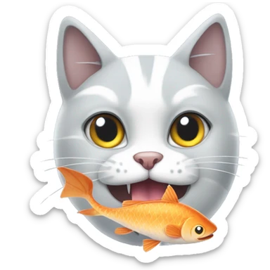Grey x white cat with fish in his mouth sticker