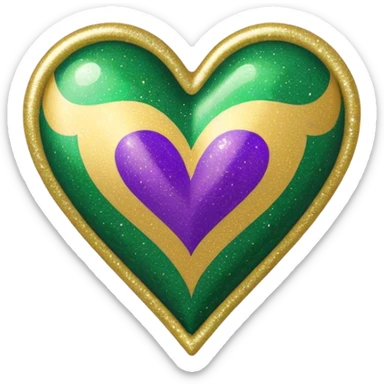 Gold, purple and green glitter Mardi Gras heart sticker