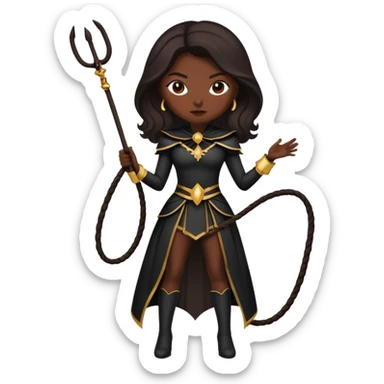 Woman in a dark costume holding a whip sticker