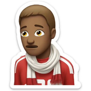 A very sad, crying football fan with a scarf in red and White.  sticker