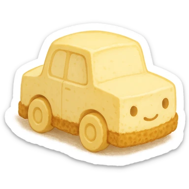 adorable car made entirely of New York cheesecake, with a golden crust base and creamy texture, dessert-inspired, cute and whimsical sticker