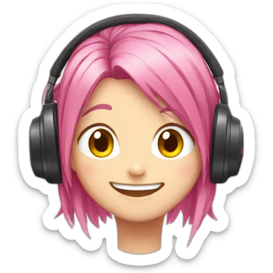 anime-head-pink-hair-happy-headphones sticker