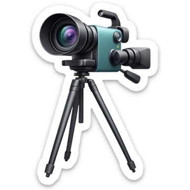 Create an emoji for video recording. Show a  single lens video camera on tripod, symbolizing the act of filming. Use modern, professional colors. Do not include any emojis or smiley faces. Make the background transparent. sticker
