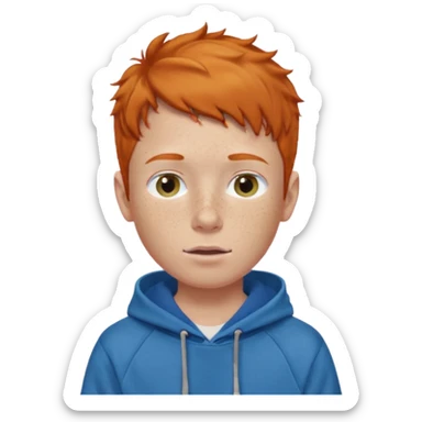 ginger with freckles boy blue hoodie short sleeves camera on head sticker