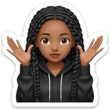 African American dark skin girl with long black box braids wearing a black hoodie with hands together sticker