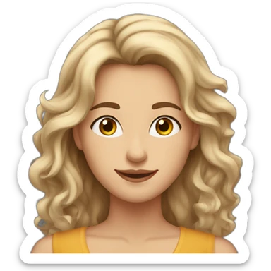 Very proud happy woman. Brown eyes and long wavy hair. Fair skin. She is a little cocky sticker