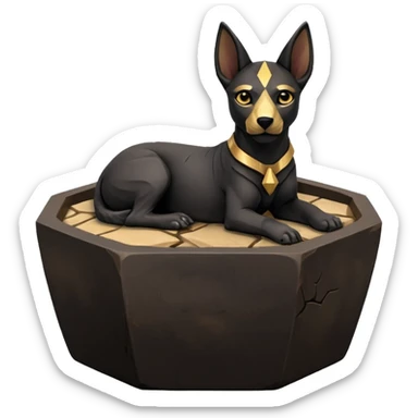  Relaxing black fur Anubis tiny statuette puppy badly-cracked irregular polydodecagon bonsai pot  sticker