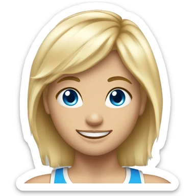 blonde muscular gym girl with blue eyes, fringe and sweet smile sticker