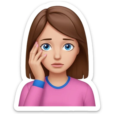 Facepalm woman brown hair blue eyes pink shirt  sticker