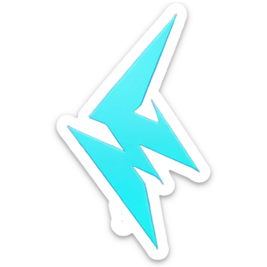 futuristic minimalistic glowing lightning bolt symbol, neon purple and cyan light, dark background, sleek cyberpunk tech style, no face, 1:1 aspect ratio sticker