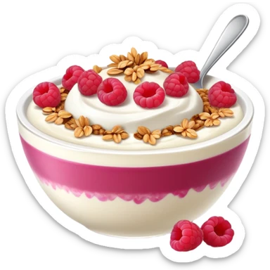 yogurt bowl with raspberries, coconut and granola  sticker