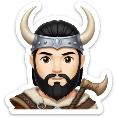 vikingo, con cuerno de vaca, pelo negro, Asgard. sticker
