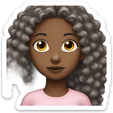 Black girl with long curly hair, her eyes closed and wearing baby pink sticker