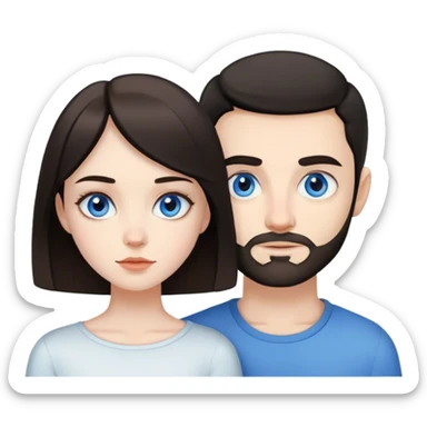 beautiful pale brunette girl with brown eyes and pale man short black hair tiny beard blue eyes sticker