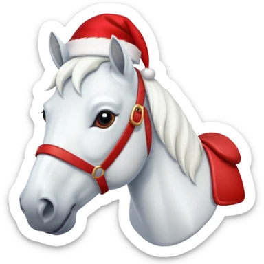 christmas new year's white horse with a red saddle sticker