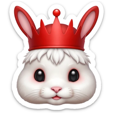 white cute bunny with red crown, funny sticker