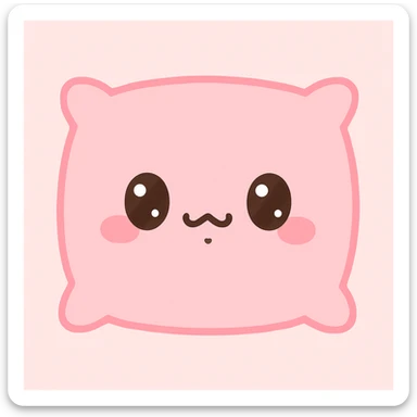 kawaii style pink pillow with a stupid, sleepy face sticker