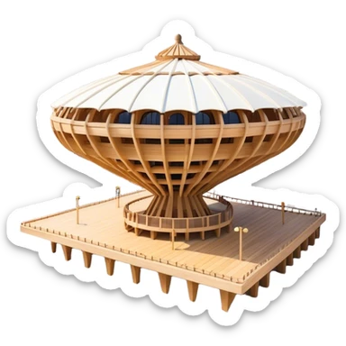 Cinematic Realistic Metropol Parasol Landmark Emoji, depicted with a modern wooden structure set against a vibrant cityscape rendered with detailed textures and dynamic, contemporary lighting. sticker