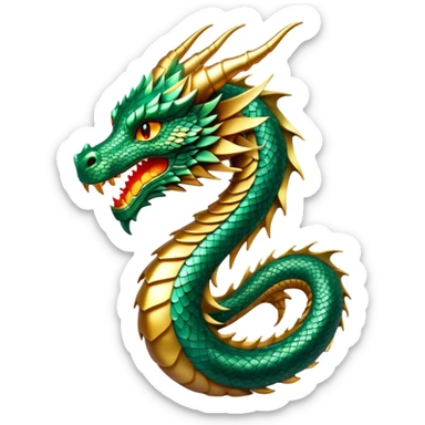 cinematic-noble-dragon-portrait-emoji,-poised-and-majestic,-with-a-sinuous,-elongated-body-covered-in-intricately-detailed,-shimmering-scales-in-hues-of-emerald-and-gold,-and-piercing,-fiery-eyes-that-reflect-ancient-wisdom; sticker