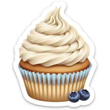 Vanilla cupcake with cinnamon frosting swirled around blueberry jam sticker