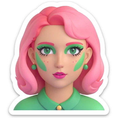an excited woman with blond and pink hair and green make up sticker