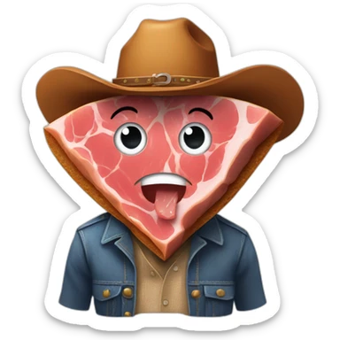 piece of ham that is dressed as a cowboy with a sadface sticker