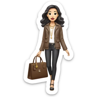 Brunnete Chanel Asian Girl with Birkin bag and Chanel necklace sticker